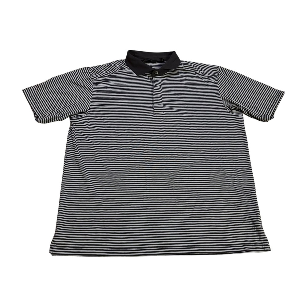 Radmor Mens Pima Cotton Striped Golf Polo Shirt Black Grey Size Large